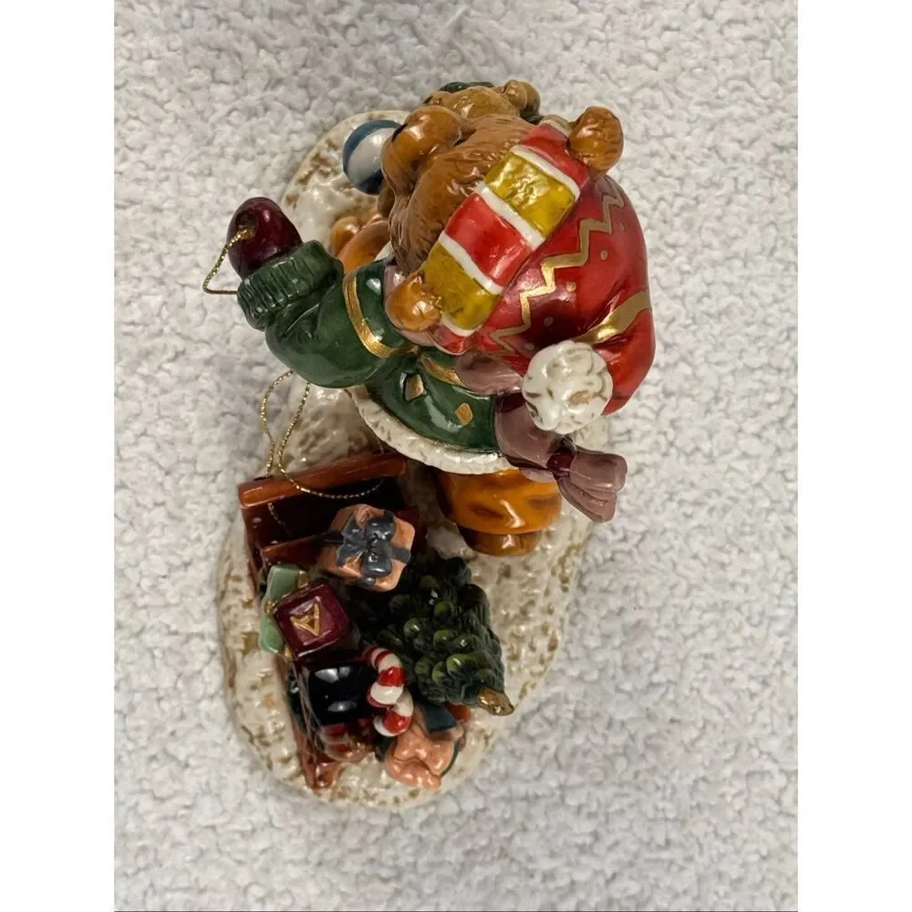 Christmas Teddy Bear Pulling Sled Porcelain Figure
